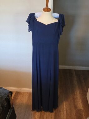 Navy Blue Elegant Maxi Dress with Flutter Sleeves